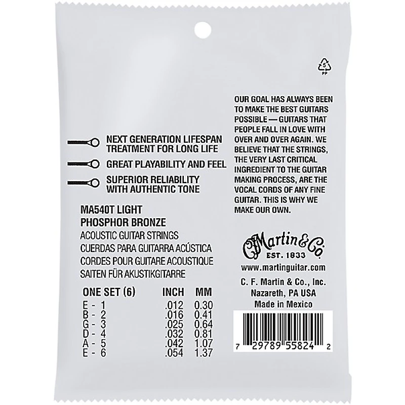 Martin MA540T Lifespan 2.0 Phosphor Bronze Light Authentic Acoustic Guitar Strings