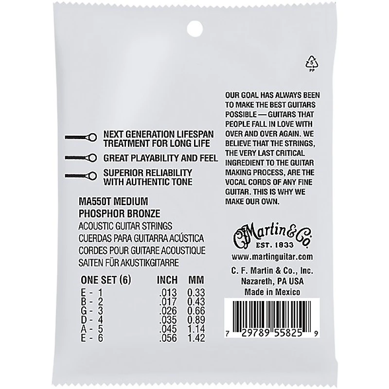 Martin MA550T Lifespan 2.0 Phosphor Bronze Medium Authentic Acoustic Guitar Strings