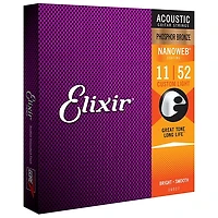 Elixir Phosphor Bronze Acoustic Guitar Strings with NANOWEB Coating, Custom Light (11-52) 2-Pack