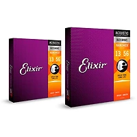 Elixir 80/20 Bronze Acoustic Guitar Strings with NANOWEB Coating, Medium (.013-.056) 2-Pack