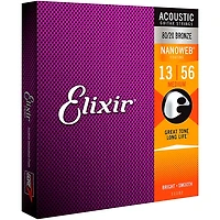 Elixir 80/20 Bronze Acoustic Guitar Strings with NANOWEB Coating, Medium (.013-.056) 2-Pack