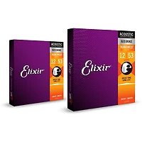 Elixir 80/20 Bronze Acoustic Guitar Strings with NANOWEB Coating, Light (.012-.053) 2-Pack