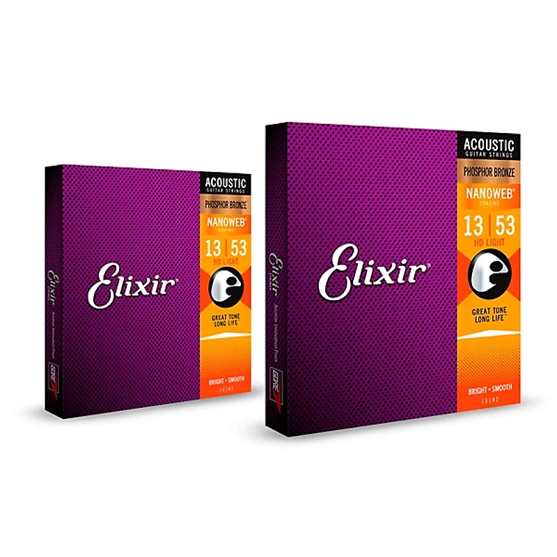Elixir Phosphor Bronze Acoustic Guitar Strings with NANOWEB Coating, HD Light (.013-.053) 2-Pack