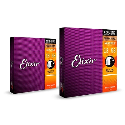 Elixir Phosphor Bronze Acoustic Guitar Strings with NANOWEB Coating, HD Light (.013-.053) 2-Pack