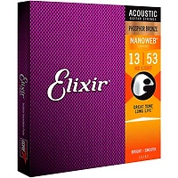 Elixir Phosphor Bronze Acoustic Guitar Strings with NANOWEB Coating, HD Light (.013-.053) 2-Pack