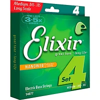 Elixir Nickel-Plated Steel 4-String Bass Strings with NANOWEB Coating, Long Scale, Light (.045-.105) 2-Pack