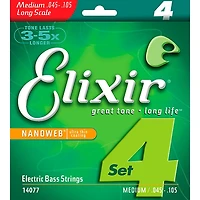 Elixir Nickel-Plated Steel 4-String Bass Strings with NANOWEB Coating, Long Scale, Light (.045-.105) 2-Pack