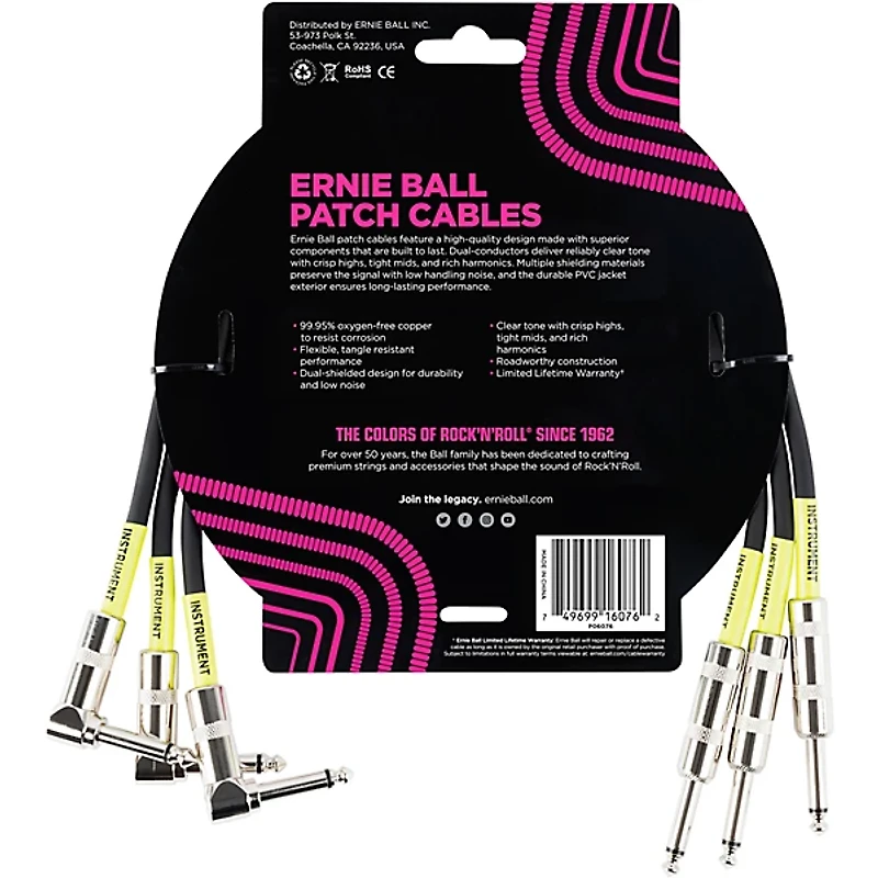 Ernie Ball 3-Pack Patch Cable 1.5 ft. Black