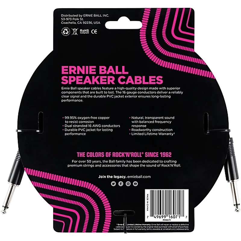 Ernie Ball Speaker Cable Black Straight/Straight