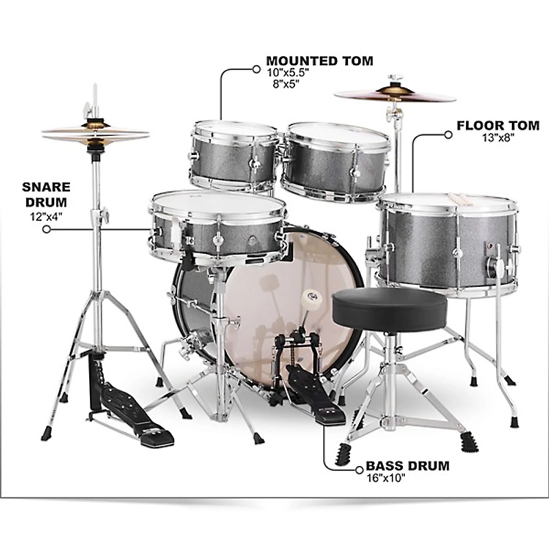 Pearl Roadshow Jr. Drum Set With Hardware and Cymbals
