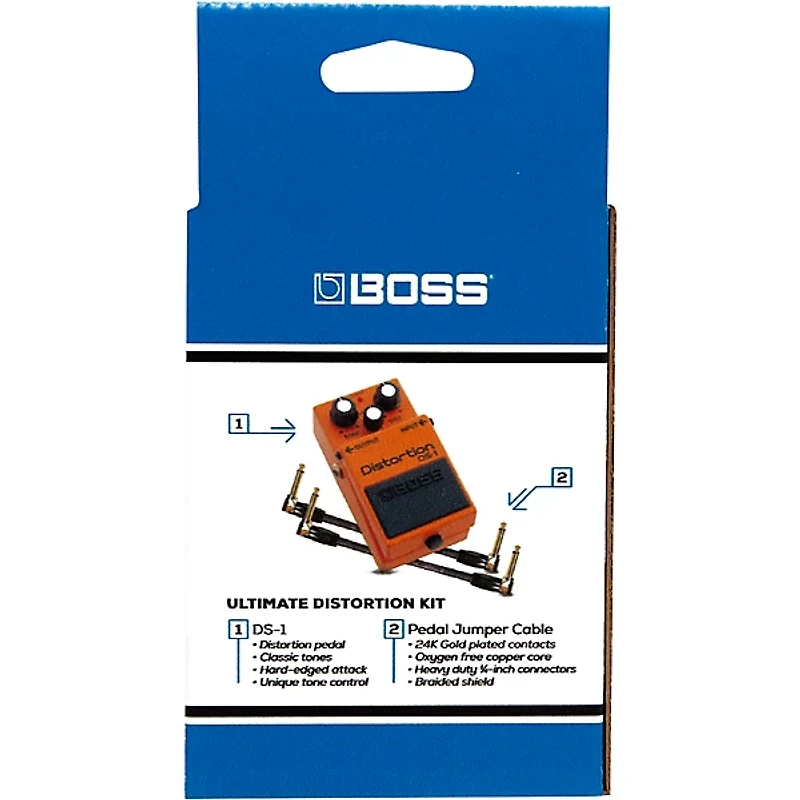 BOSS DS-1 Distortion Effects Pedal and Two 6" Jumper Cable Promo Pack