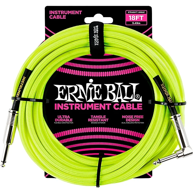 Ernie Ball 18' Straight to Angle Braided Instrument Cable