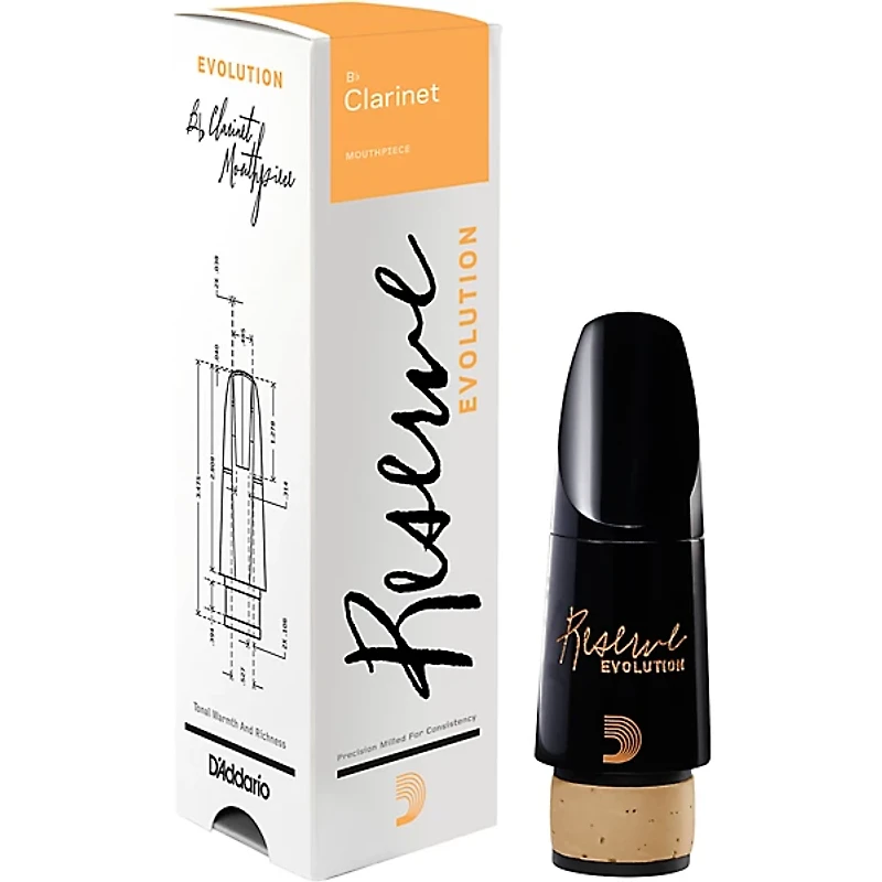 D'Addario Woodwinds Reserve Evolution Mouthpieces - Bb Clarinet - E 1.08mm, Medium-Long Facing, European Pitch 442Hz 1.08 mm Black