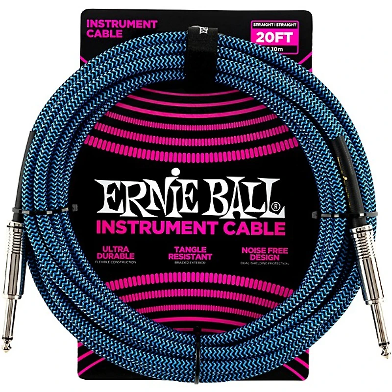 Ernie Ball Woven Straight/Straight Nickel-Plated 1/4" Instrument Cable 20 ft. Black/Blue