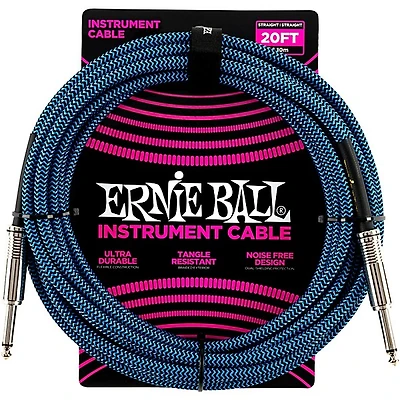 Ernie Ball Woven Straight/Straight Nickel-Plated 1/4" Instrument Cable 20 ft. Black/Blue