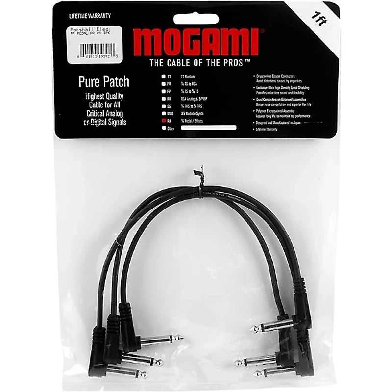 Mogami Pure Patch Pedal/Effects Cables 3-Pack