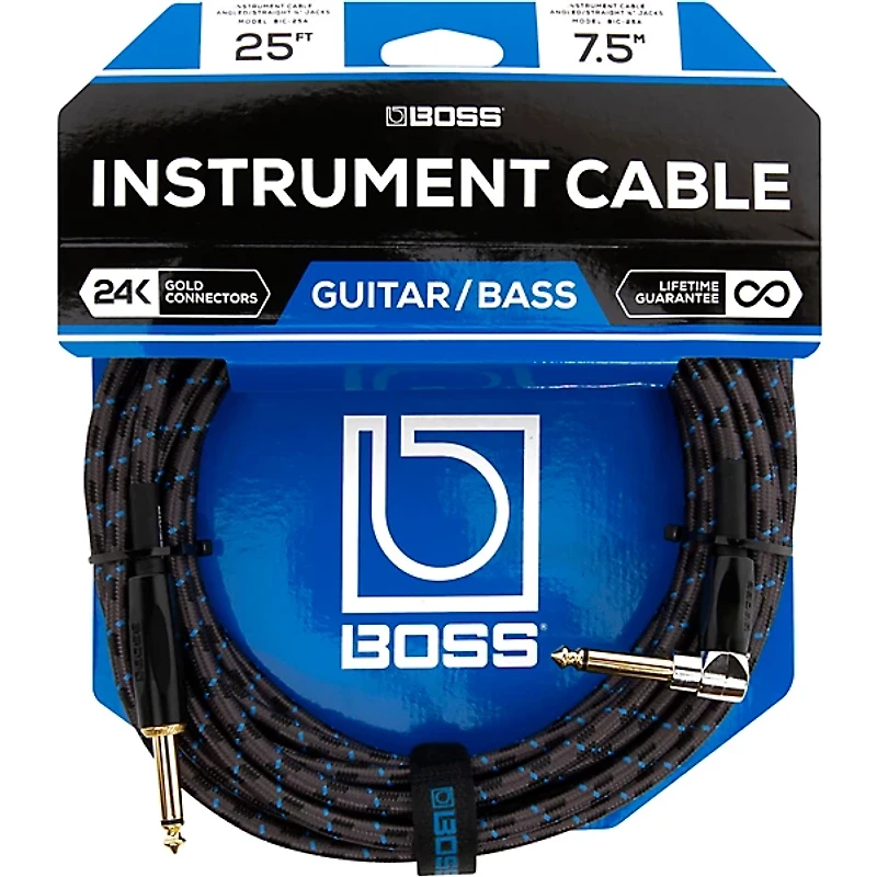 BOSS BIC-25A Angled to Straight Instrument Cable, 25' 2-Pack