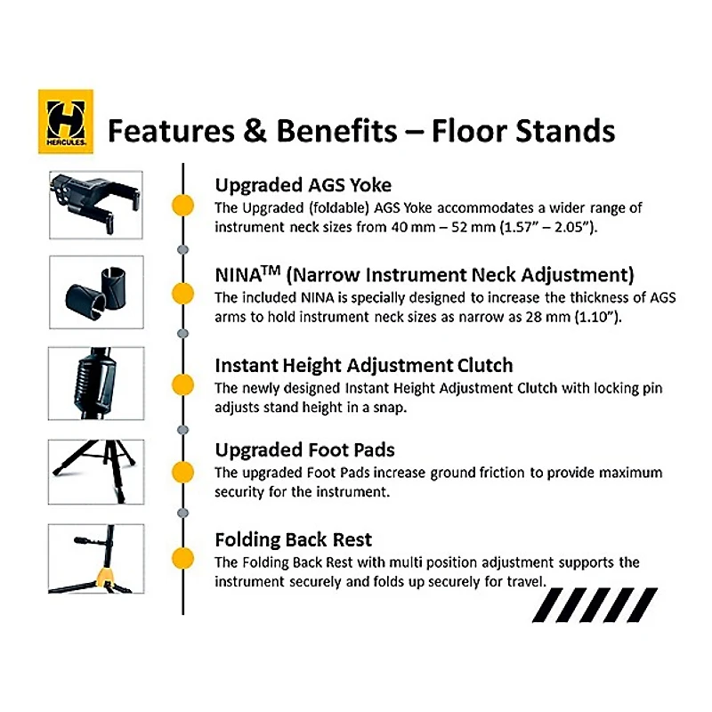 Hercules GS415BPLUS Universal Auto Grip Guitar Stand With Foldable Yoke