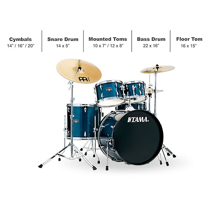 TAMA Imperialstar 5-Piece Complete Drum Set With 22" Bass Drum and MEINL HCS Cymbals
