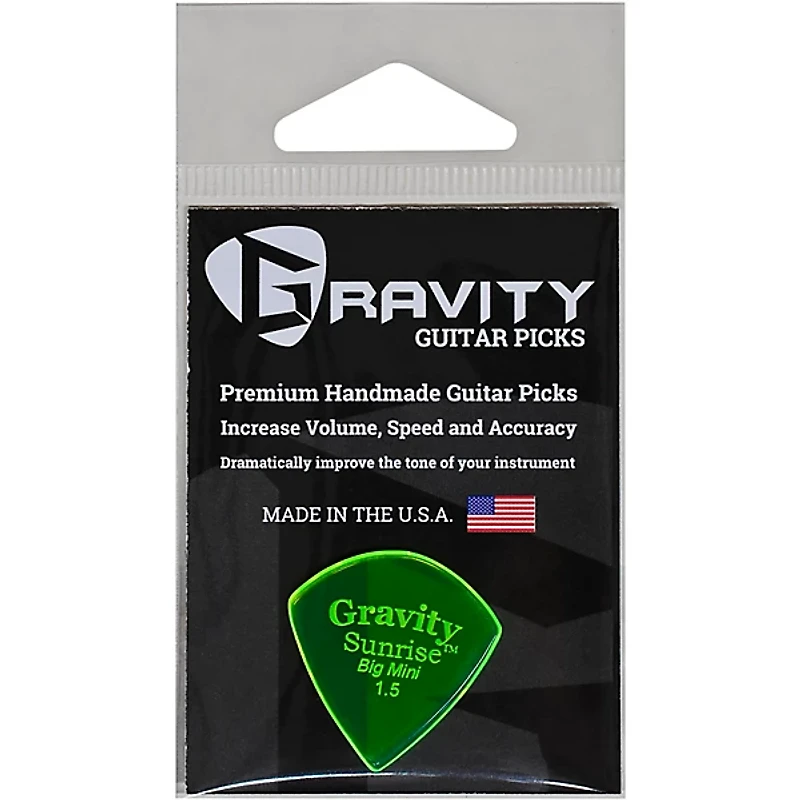 GRAVITY PICKS Sunrise Big Mini Polished Fluorescent Green Guitar Picks 1.5 mm