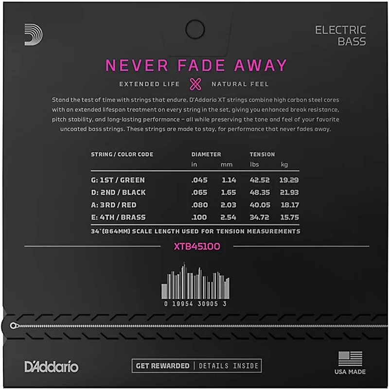 D'Addario XT Electric Bass Coated Nickel, Regular Light Long Scale 45-100