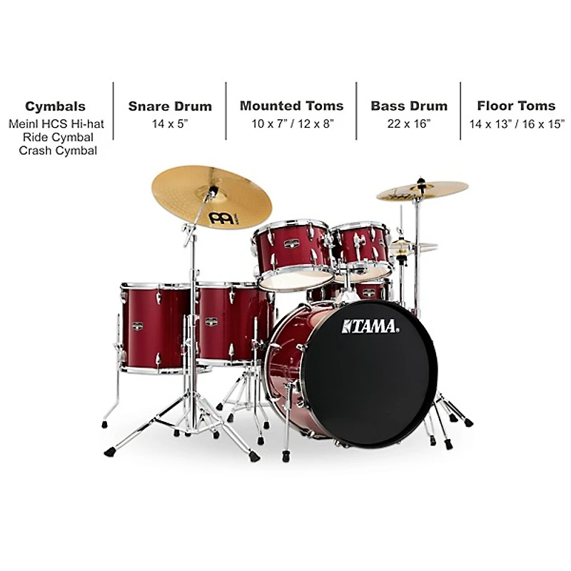 TAMA Imperialstar 6-Piece Complete Drum Set With MEINL HCS Cymbals and 22" Bass Drum