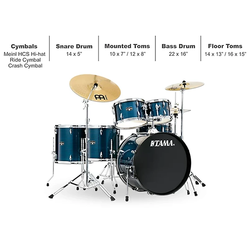 TAMA Imperialstar 6-Piece Complete Drum Set With MEINL HCS Cymbals and 22" Bass Drum