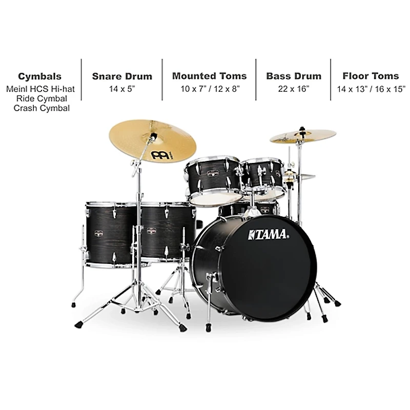 TAMA Imperialstar 6-Piece Complete Drum Set With MEINL HCS Cymbals and 22" Bass Drum