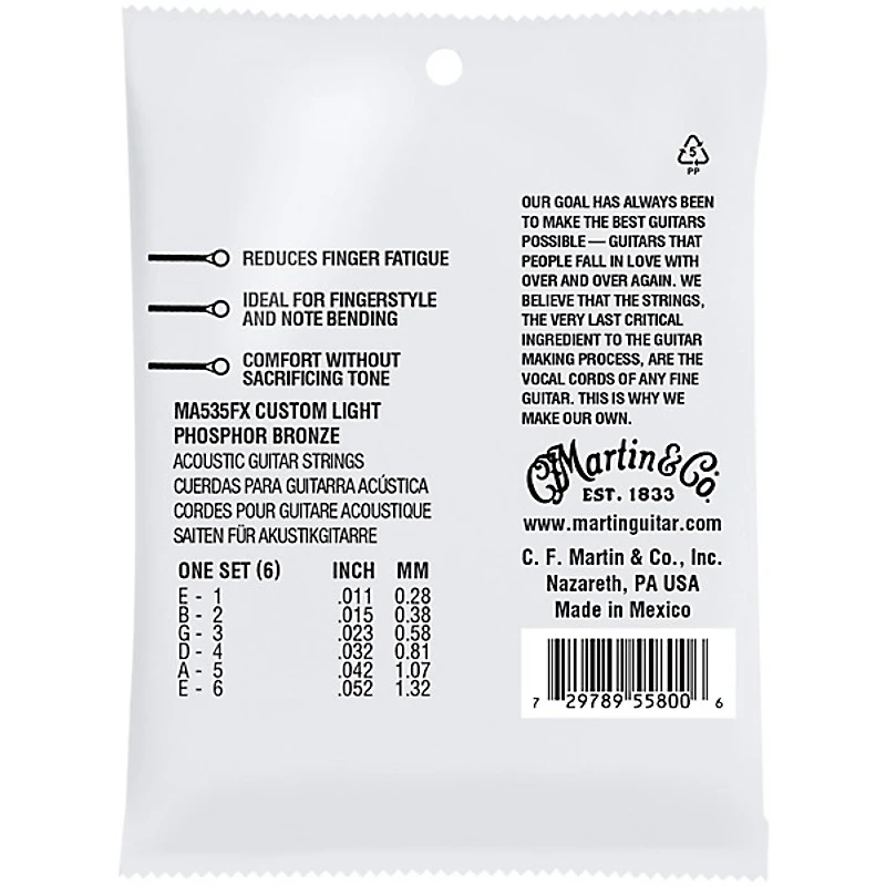 Martin Authentic Acoustic Flexible Core Guitar Strings (Phosphor Bronze, Custom Light)