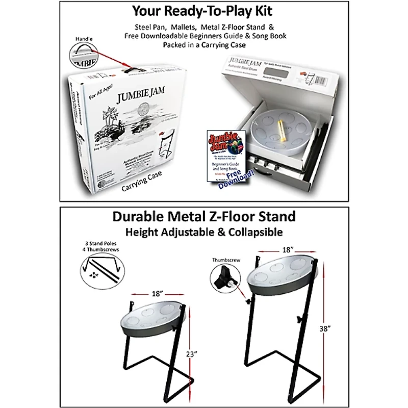 Panyard Jumbie Jam Steel Drum Kit with Metal Z-Floor Stand