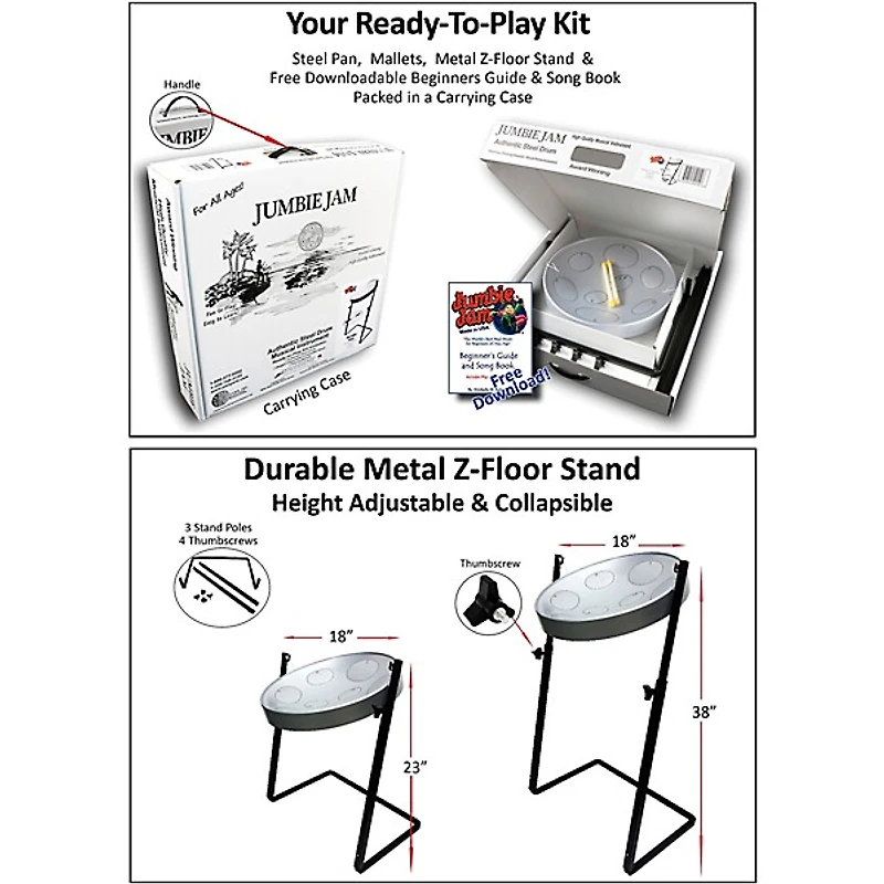 Panyard Jumbie Jam Steel Drum Kit with Metal Z-Floor Stand