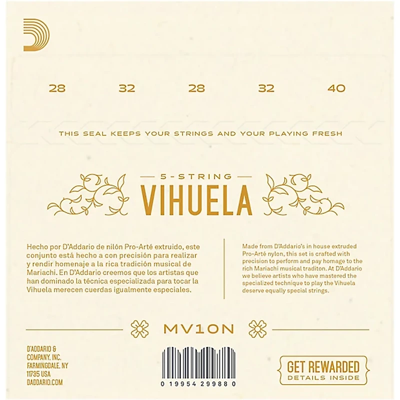 D'Addario Vihuela 5-String Set, Clear Nylon, Normal Tension