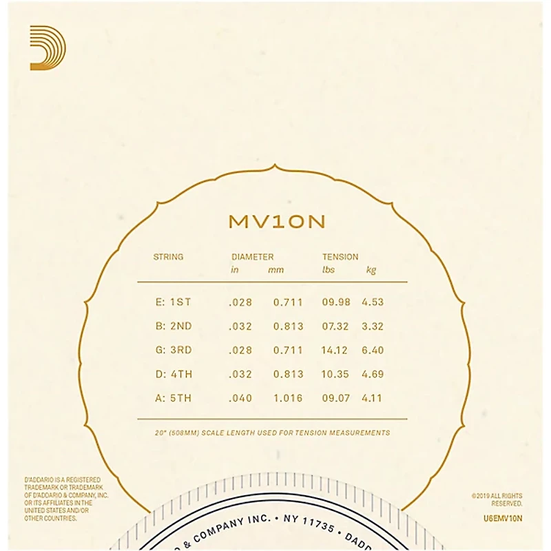D'Addario Vihuela 5-String Set, Clear Nylon, Normal Tension