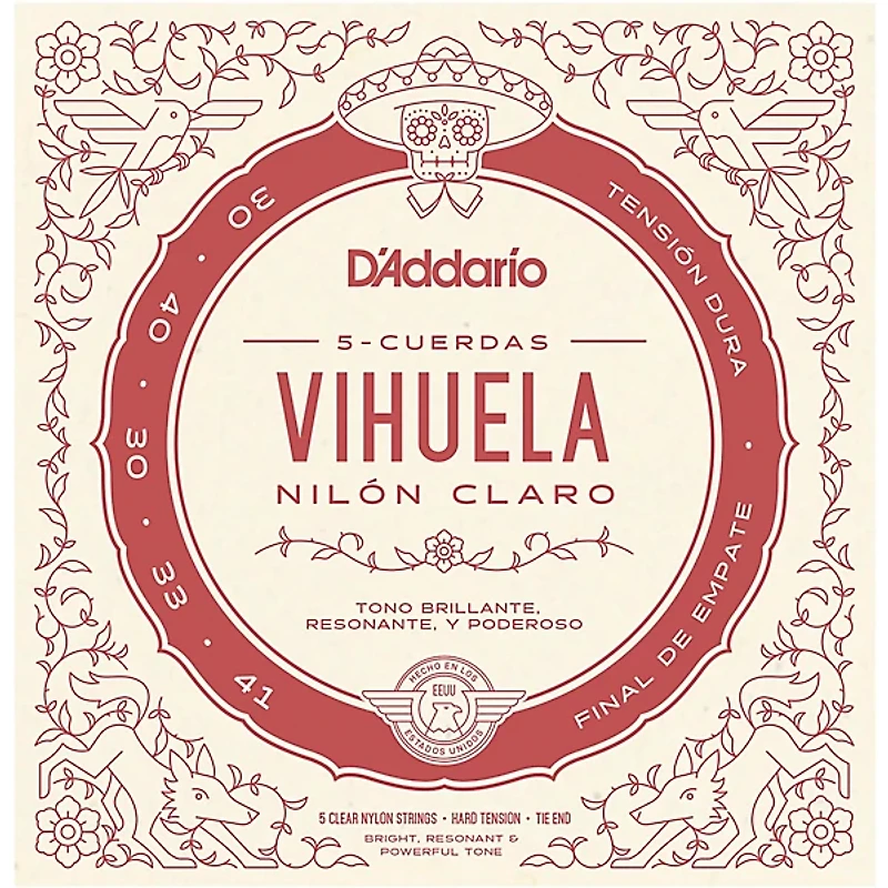 D'Addario Vihuela 5 String Set, Clear Nylon, Hard Tension