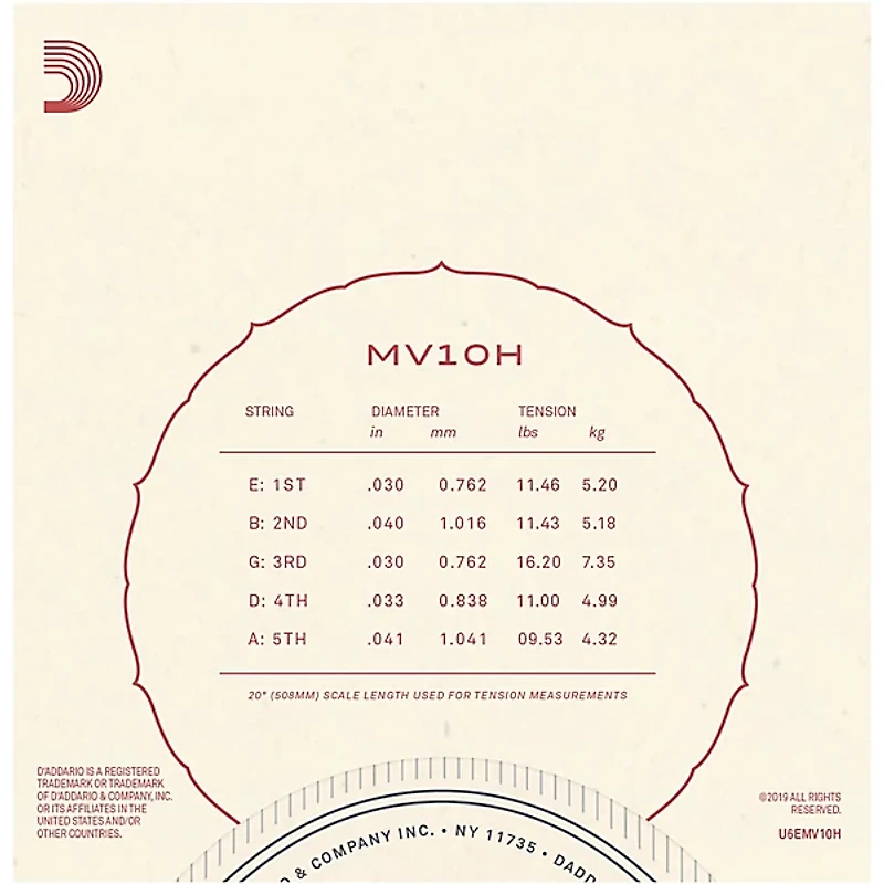 D'Addario Vihuela 5 String Set, Clear Nylon, Hard Tension