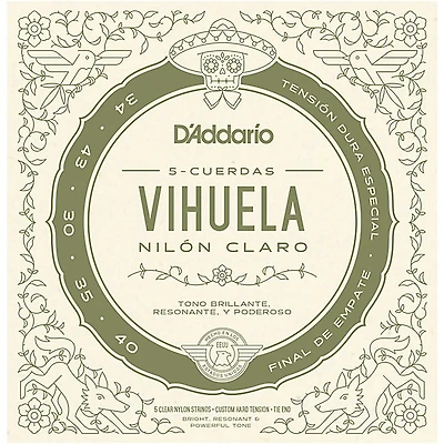D'Addario Vihuela 5 String Set, Clear Nylon, Custom Hard Tension