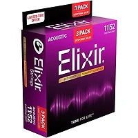 Elixir 80/20 Bronze Acoustic Guitar Strings With NANOWEB Coating, Custom Light (11-52) 3-Pack