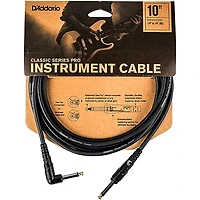 D'Addario Classic Pro Series Instrument Cable, Right Angle Plug -10 ft. - 2-Pack