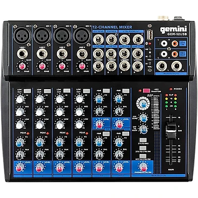Gemini GEM-12USB 12-Channel USB Mixer for Podcasts With Bluetooth and Effects