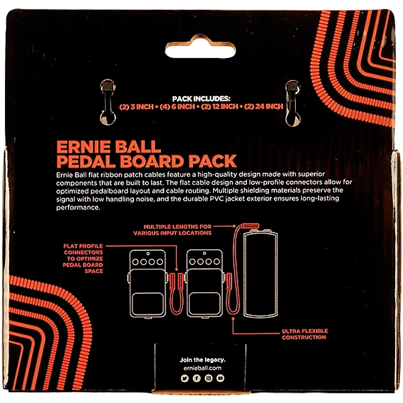 Ernie Ball Flat Ribbon Patch Cables Pedalboard Pack -