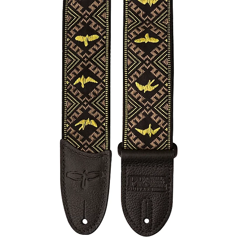 PRS Jacquard Hootenanny Style Guitar Strap, Yellow & Black Birds Yellow