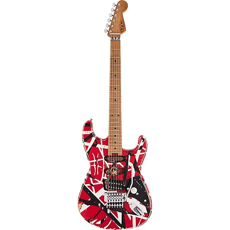 EVH Striped Series Frankie Electric Guitar Red with Black and White Stripes Relic
