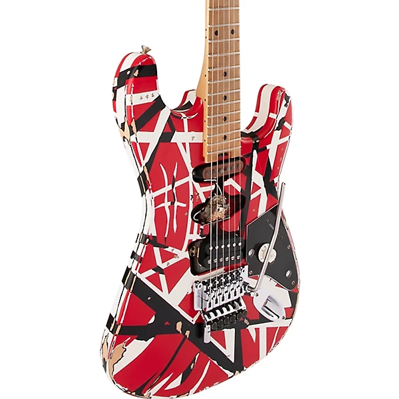 EVH Striped Series Frankie Electric Guitar Red with Black and White Stripes Relic