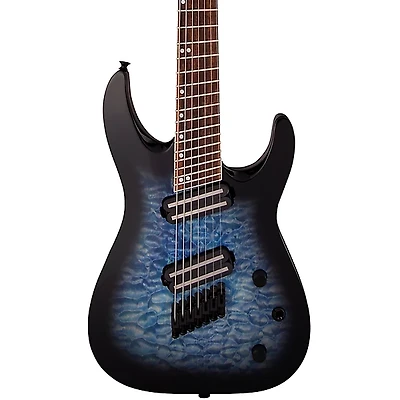 Jackson X Series Soloist Arch Top SLATX7Q MS 7-String Multi-Scale Electric Guitar Transparent Blue Burst