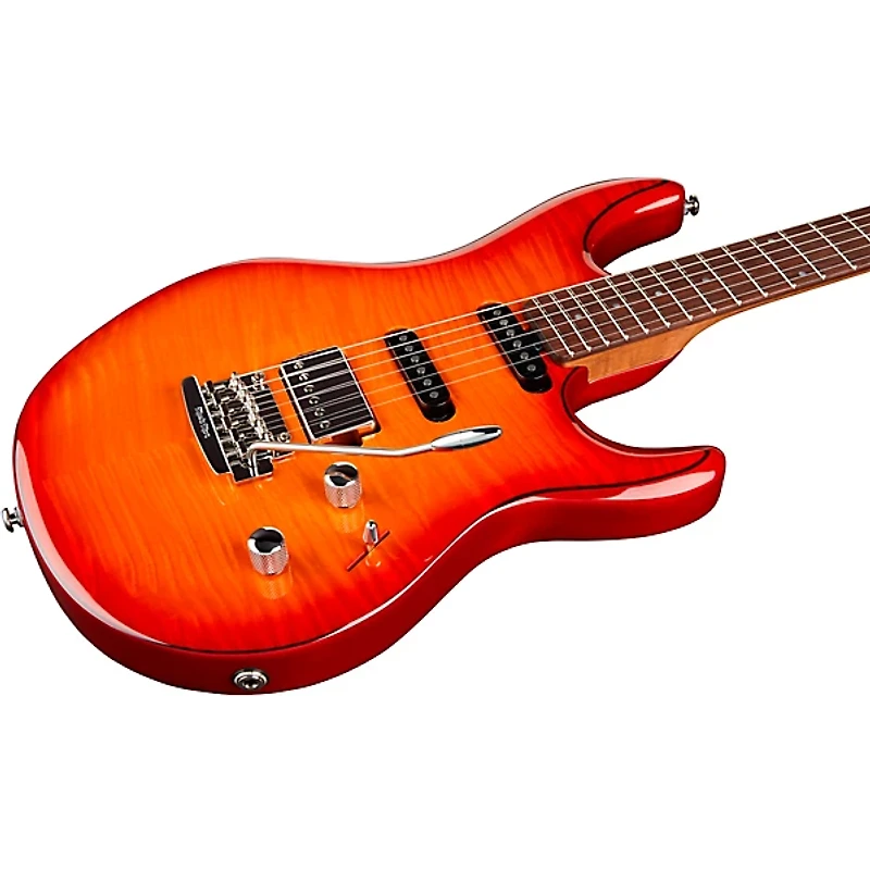 Ernie Ball Music Man Luke 3 HSS Flame Maple Top Rosewood Fingerboard Electric Guitar Cherry Burst