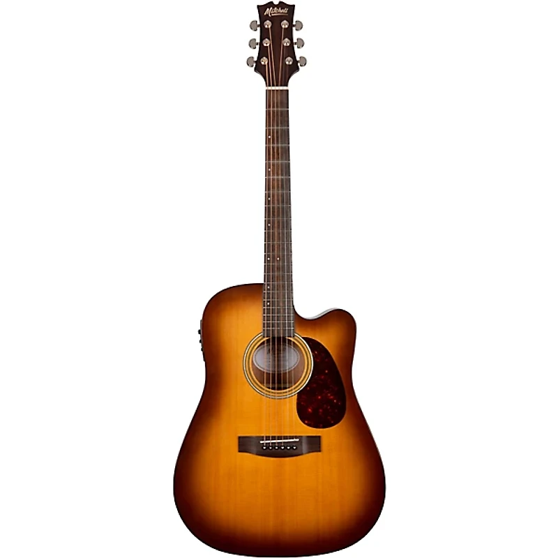 Mitchell T311CE Solid Spruce Top Dreadnought Mahogany Acoustic-Electric Guitar Edge Burst