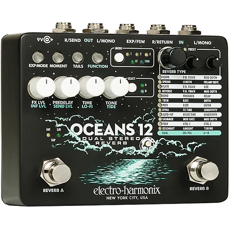 Electro-Harmonix Oceans 12 Dual-Stereo Reverb Effects Pedal Black