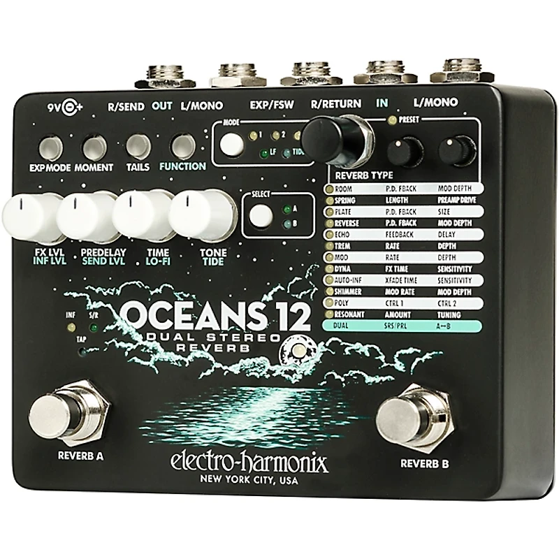 Electro-Harmonix Oceans 12 Dual-Stereo Reverb Effects Pedal Black