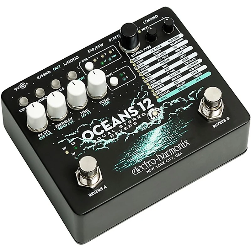 Electro-Harmonix Oceans 12 Dual-Stereo Reverb Effects Pedal Black
