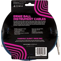 Ernie Ball 20' Braided Straight Angle Instrument Cable 20 ft. Black/Blue